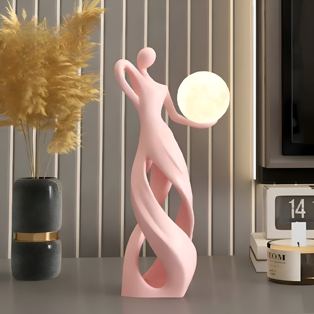 Lampe figurative décorative au design abstrait – sculpture moderne avec éclairage chaud