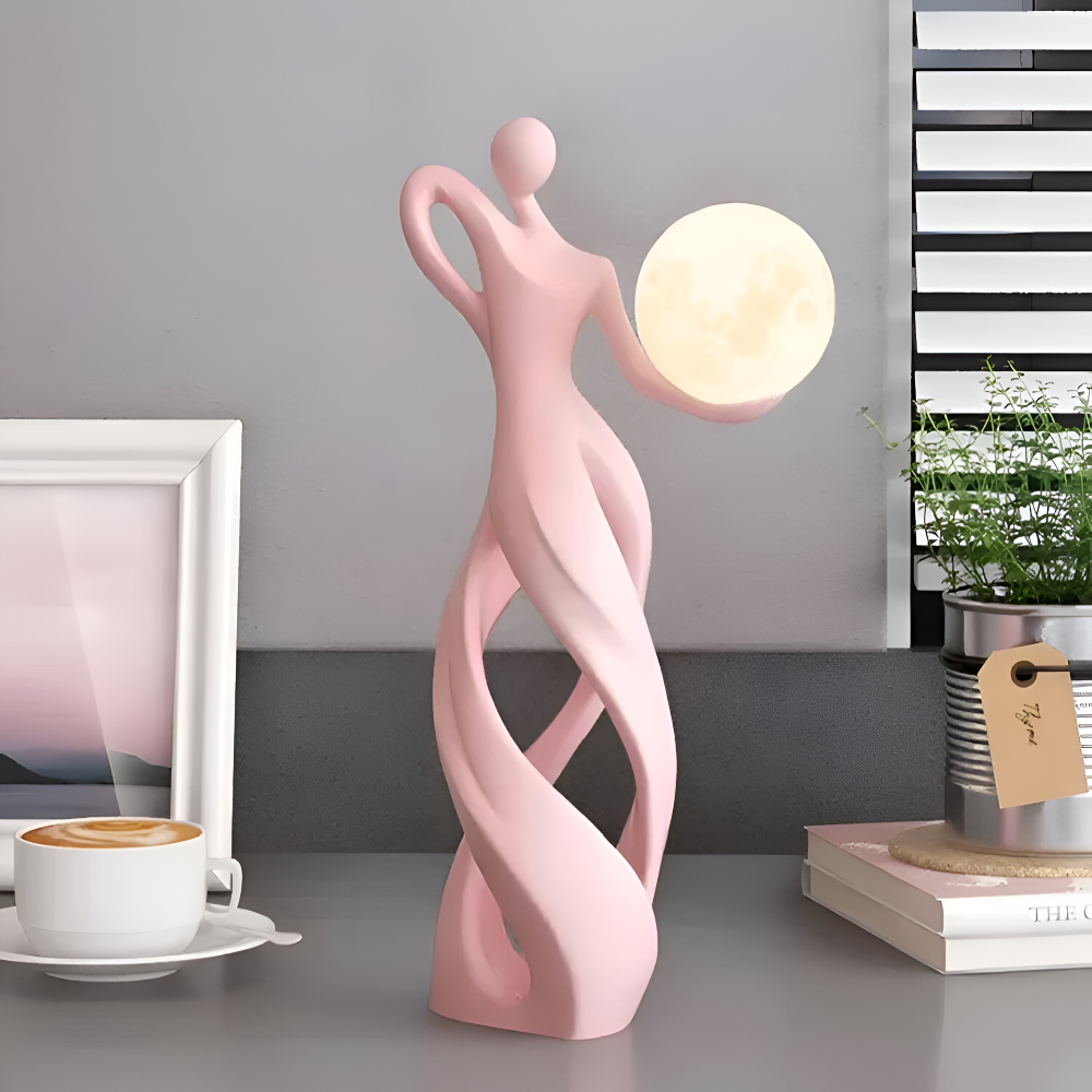 Lampe figurative décorative au design abstrait – sculpture moderne avec éclairage chaud