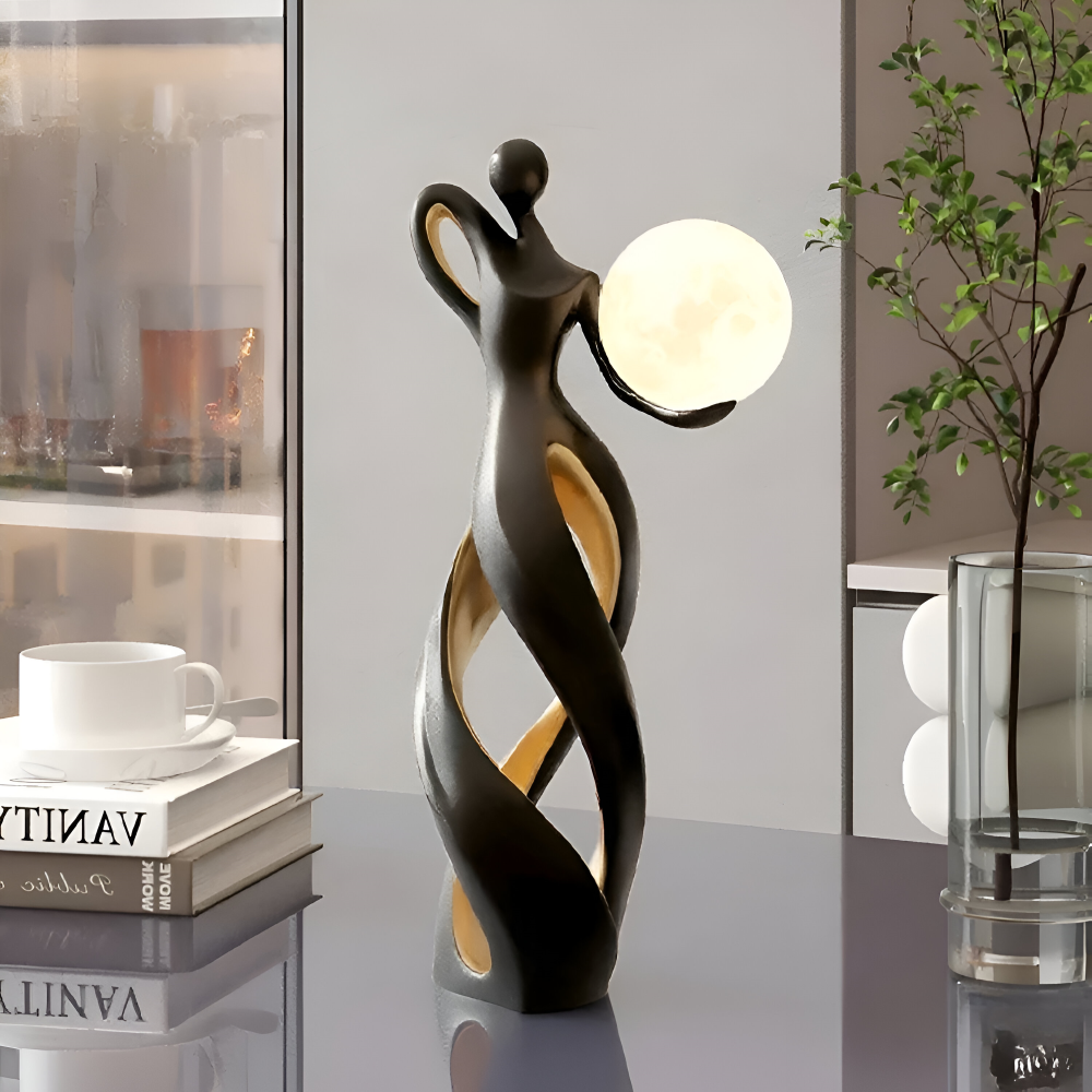 Lampe figurative décorative au design abstrait – sculpture moderne avec éclairage chaud