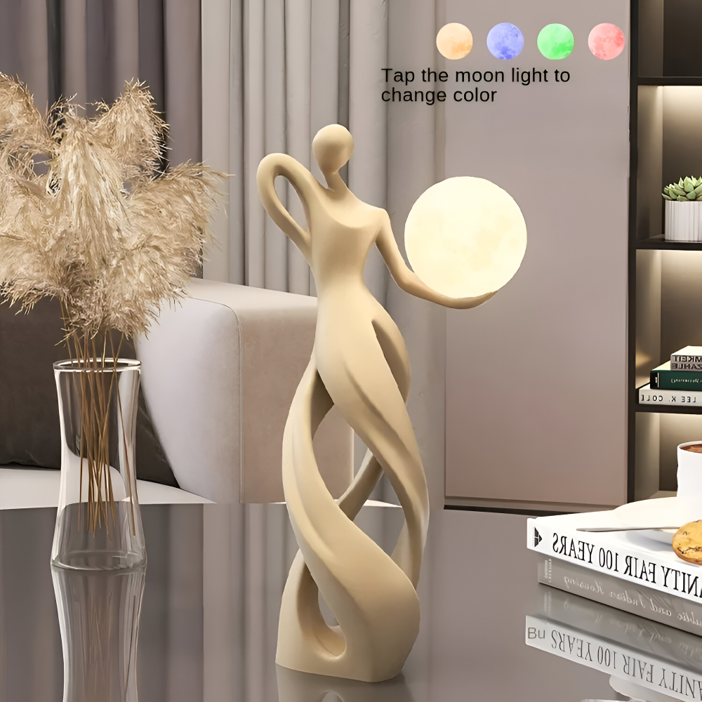 Lampe figurative décorative au design abstrait – sculpture moderne avec éclairage chaud