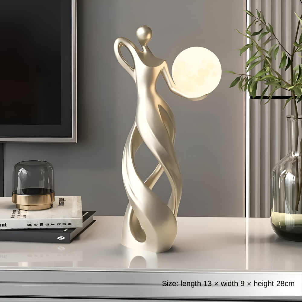Lampe figurative décorative au design abstrait – sculpture moderne avec éclairage chaud