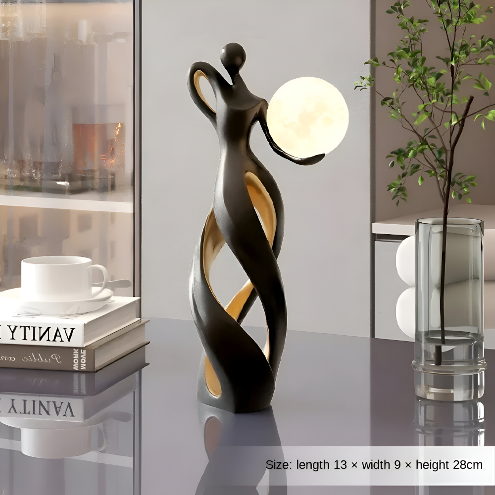 Lampe figurative décorative au design abstrait – sculpture moderne avec éclairage chaud