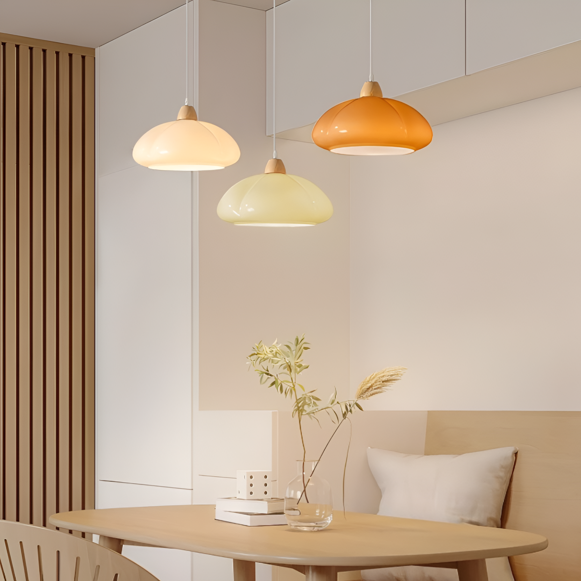 Suspension en verre et bois – lampe rétro au design nordique