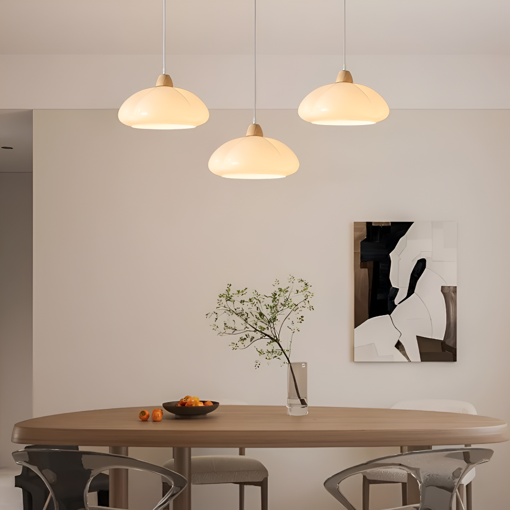 Suspension en verre et bois – lampe rétro au design nordique