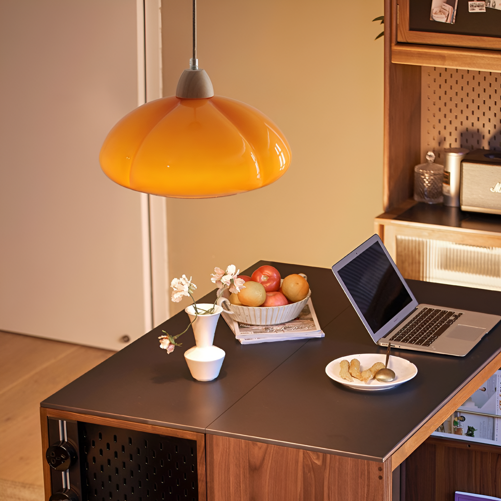 Suspension en verre et bois – lampe rétro au design nordique