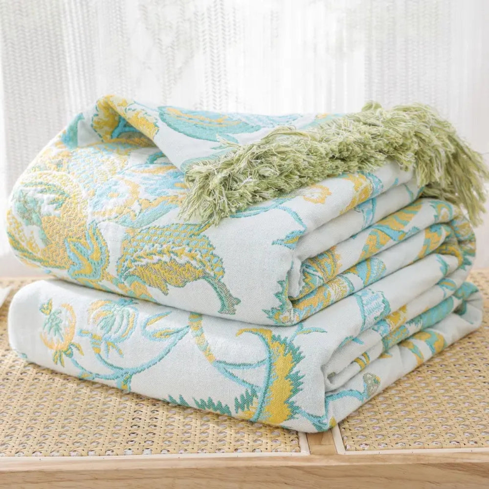 Couverture en Coton à Franges Floral Reverie