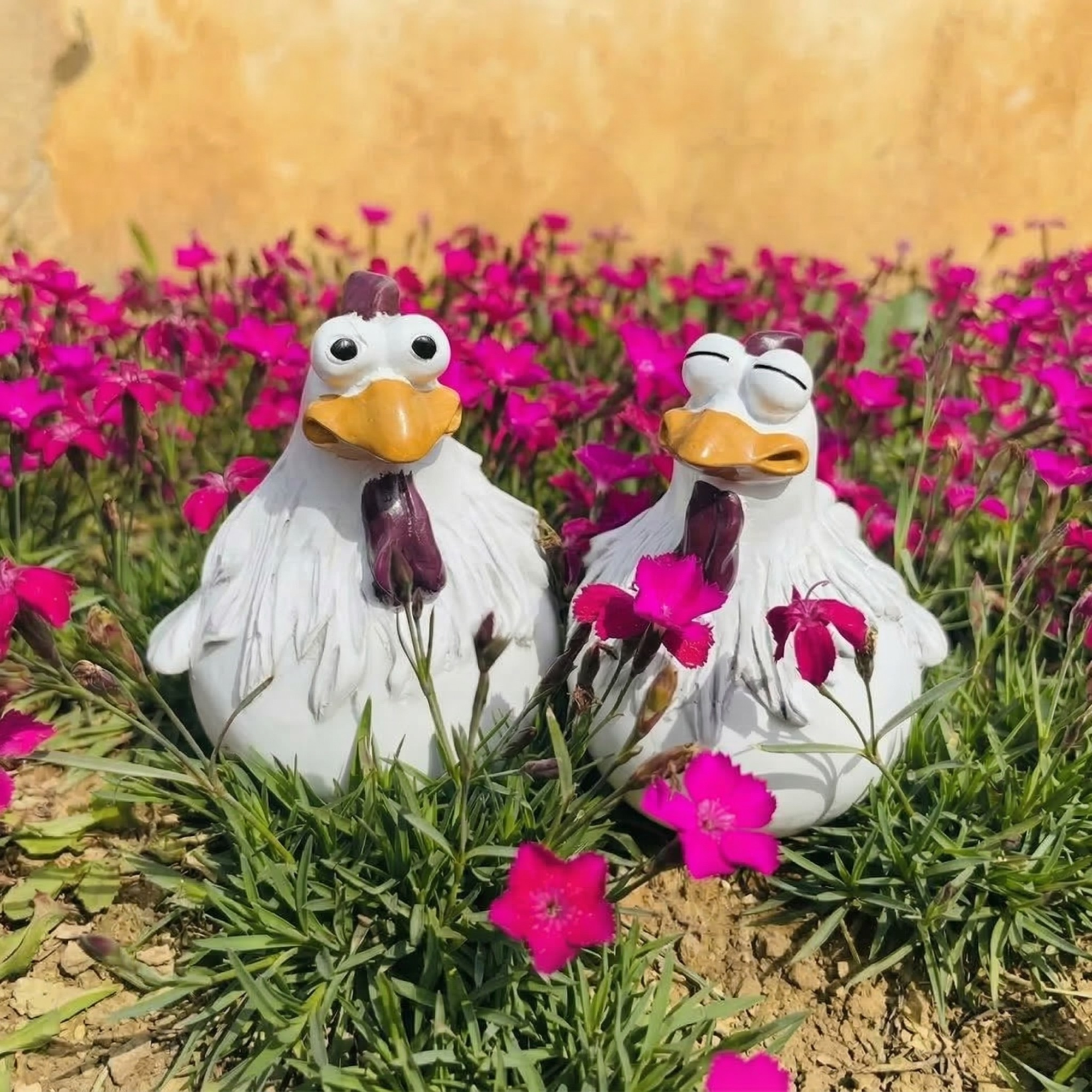 Figurines de jardin amusantes - Sculptures de poules en résine résistantes aux intempéries pour décoration de jardin