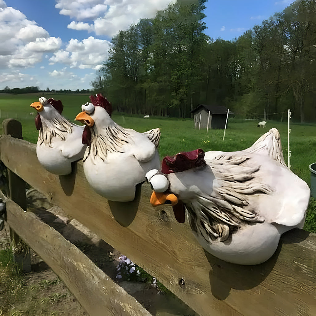 Figurines de jardin amusantes - Sculptures de poules en résine résistantes aux intempéries pour décoration de jardin