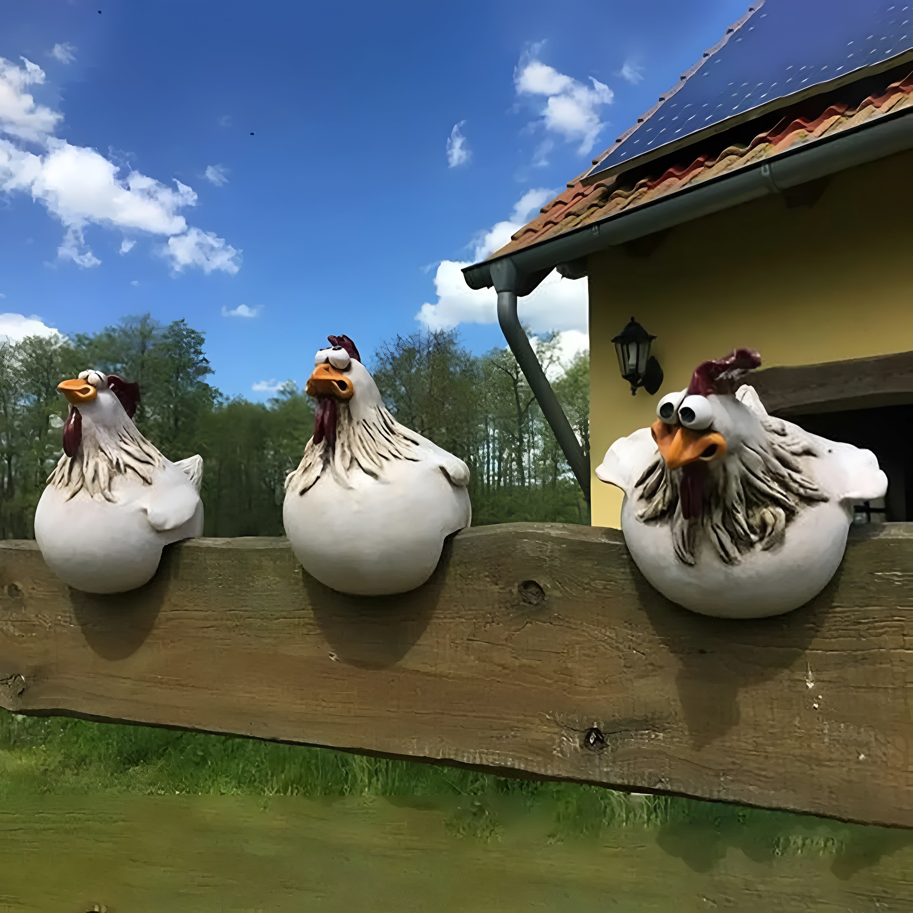 Figurines de jardin amusantes - Sculptures de poules en résine résistantes aux intempéries pour décoration de jardin