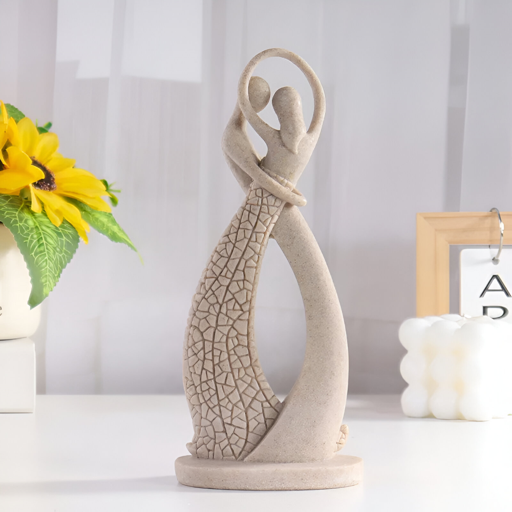 Sculpture romantique de couple en look grès – décoration moderne