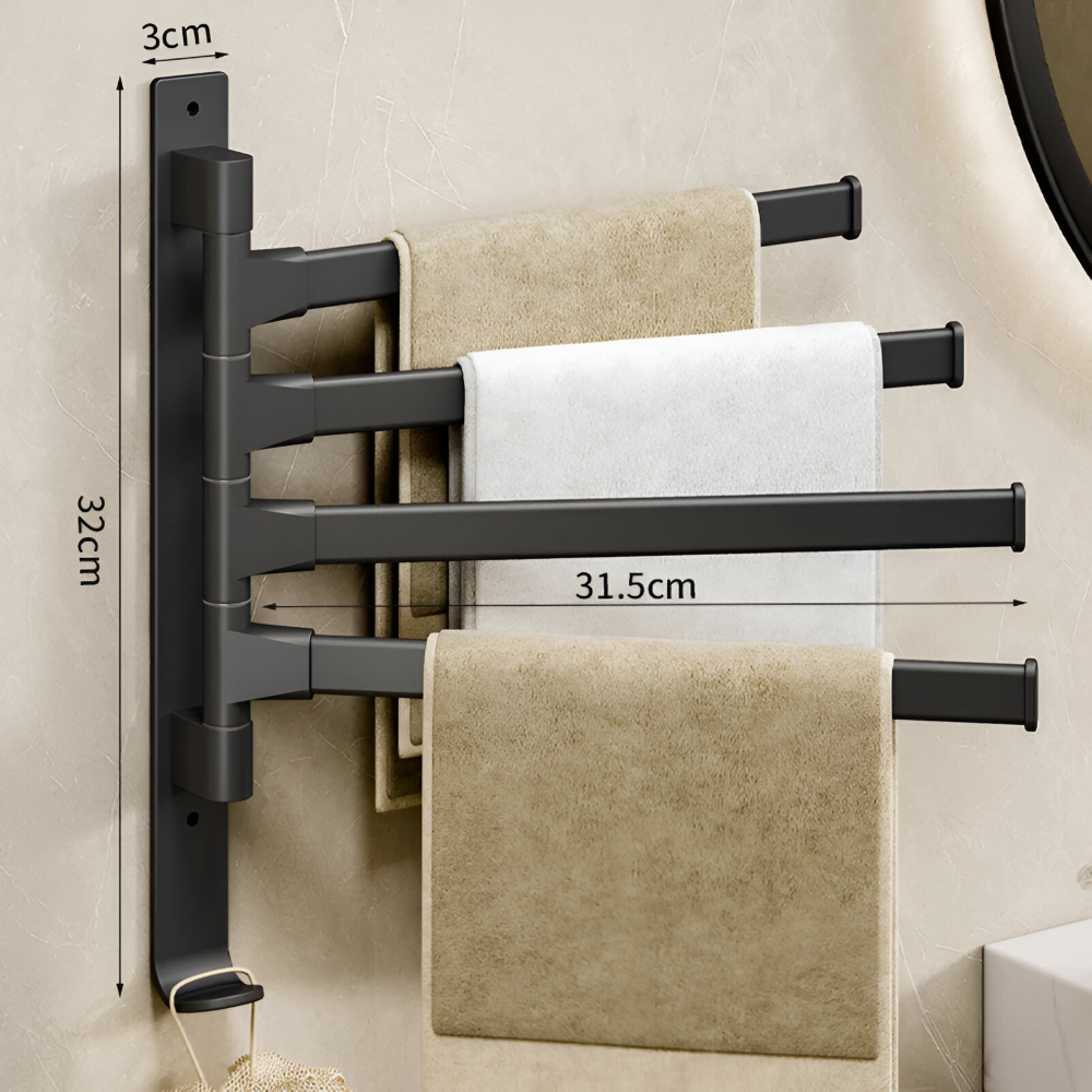 Support à Serviettes Rotatif - Barres à Serviettes en Aluminium avec 1-5 Bras - Pivotant & Économiseur d'Espace, Noir/Gris/Blanc