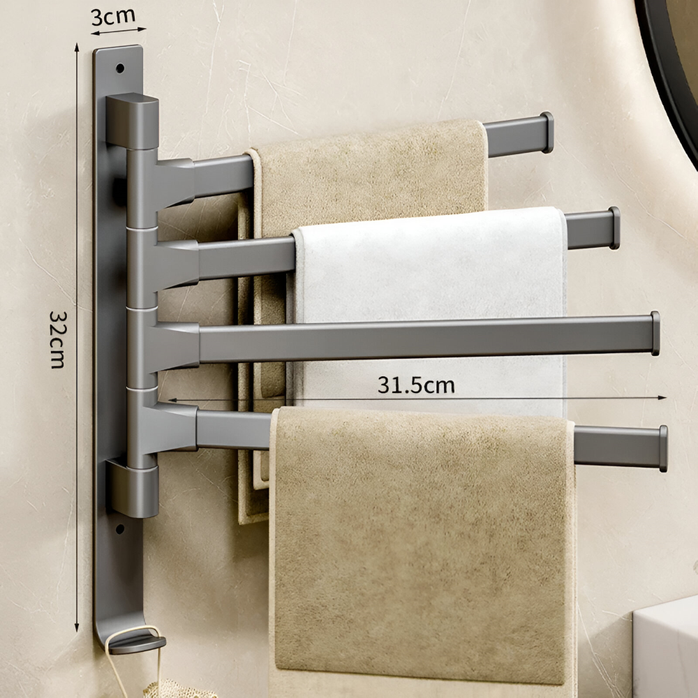 Support à Serviettes Rotatif - Barres à Serviettes en Aluminium avec 1-5 Bras - Pivotant & Économiseur d'Espace, Noir/Gris/Blanc