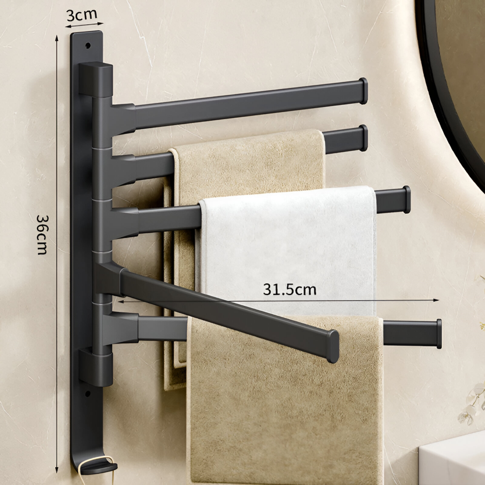 Support à Serviettes Rotatif - Barres à Serviettes en Aluminium avec 1-5 Bras - Pivotant & Économiseur d'Espace, Noir/Gris/Blanc