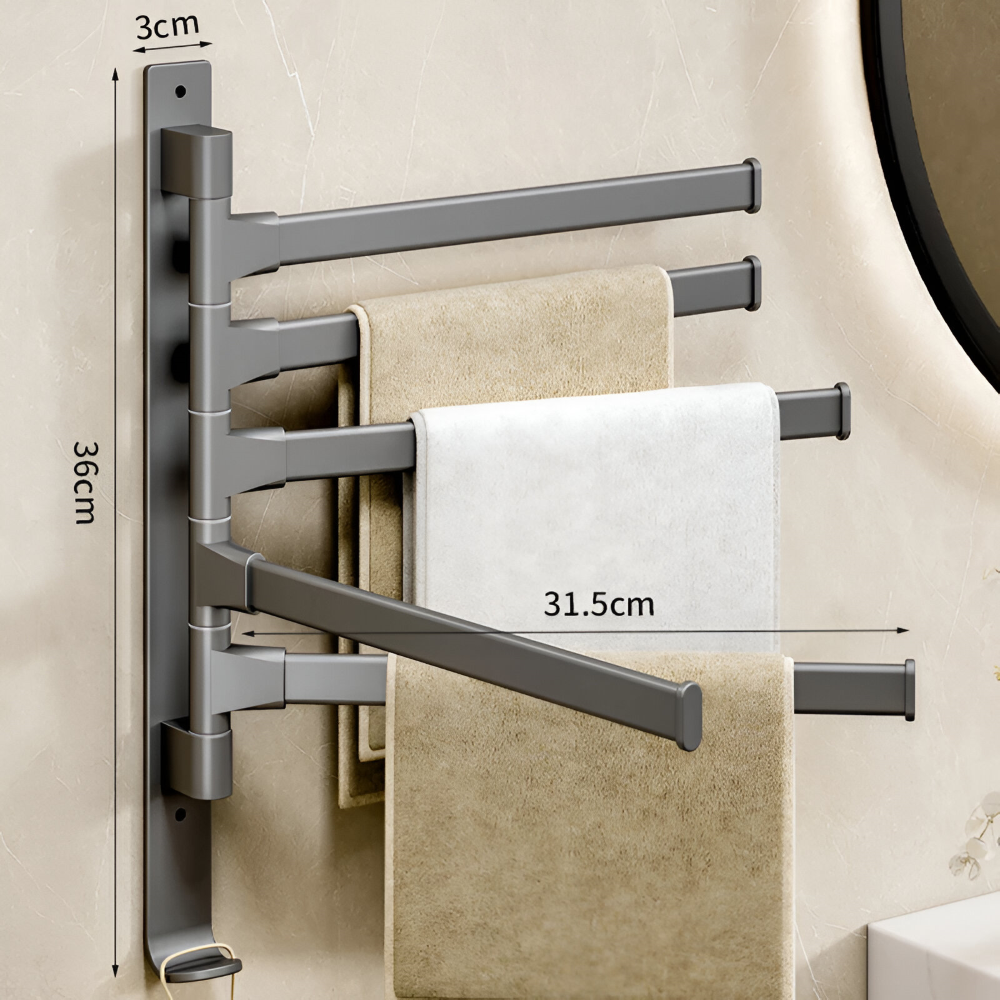 Support à Serviettes Rotatif - Barres à Serviettes en Aluminium avec 1-5 Bras - Pivotant & Économiseur d'Espace, Noir/Gris/Blanc