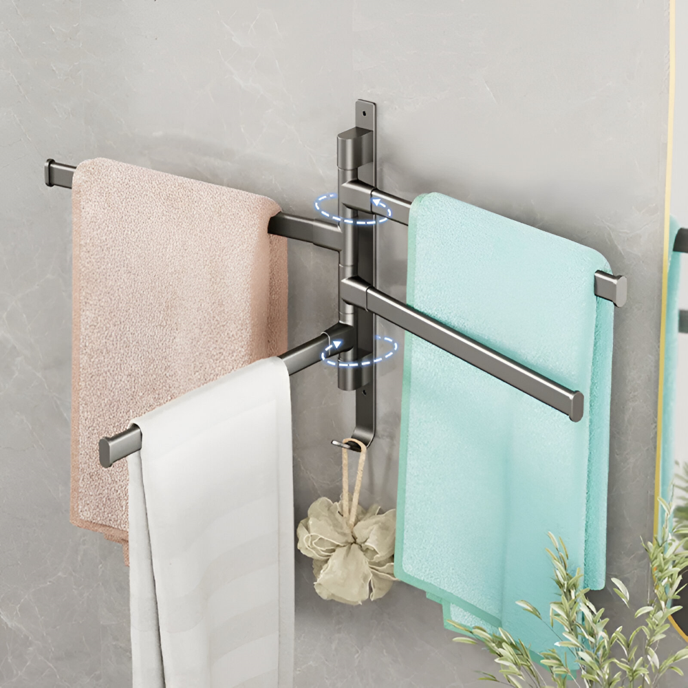 Support à Serviettes Rotatif - Barres à Serviettes en Aluminium avec 1-5 Bras - Pivotant & Économiseur d'Espace, Noir/Gris/Blanc