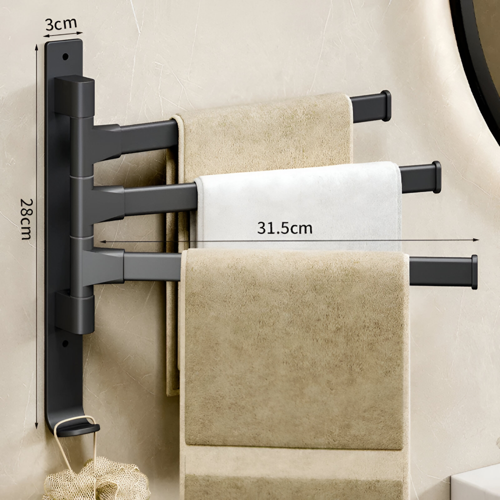 Support à Serviettes Rotatif - Barres à Serviettes en Aluminium avec 1-5 Bras - Pivotant & Économiseur d'Espace, Noir/Gris/Blanc