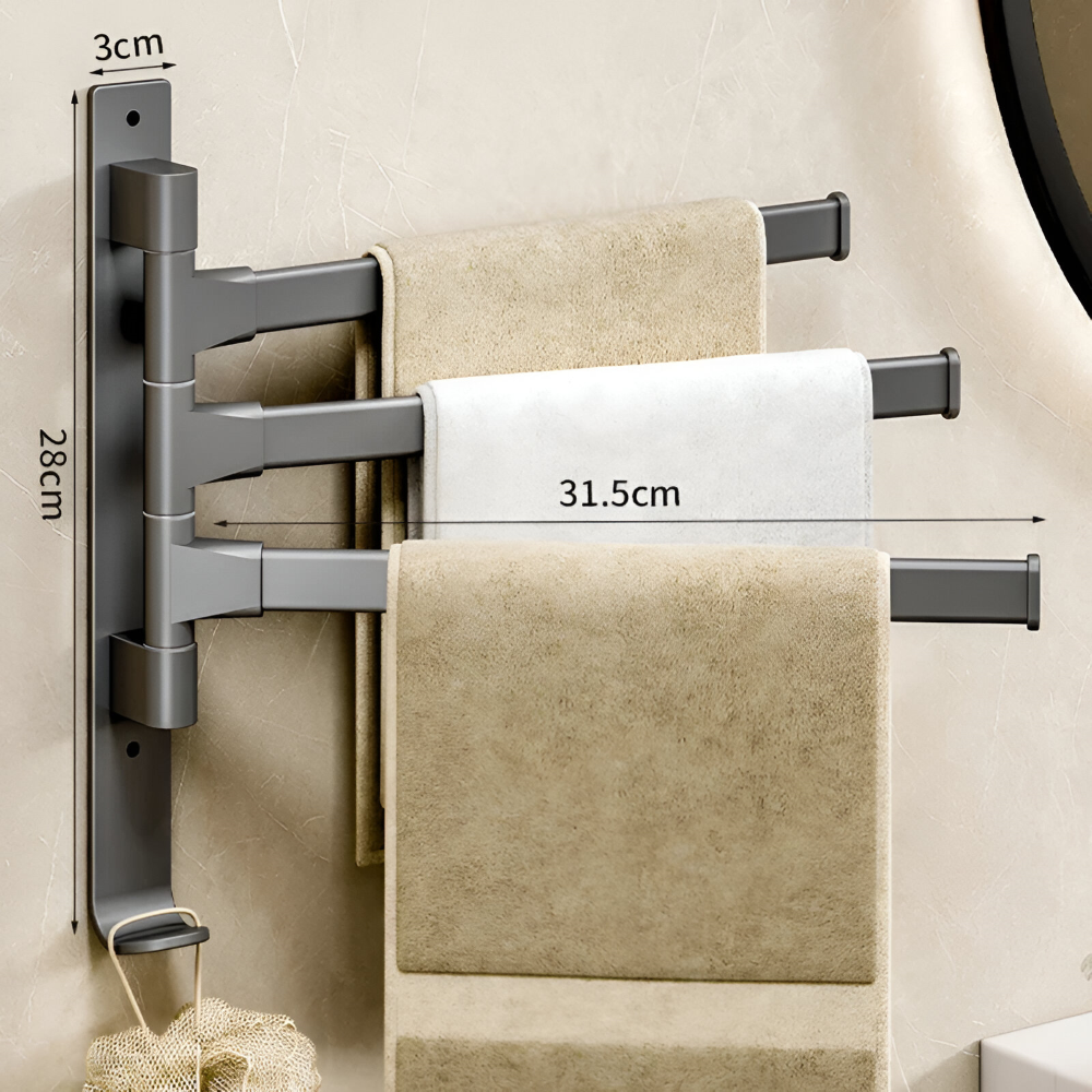 Support à Serviettes Rotatif - Barres à Serviettes en Aluminium avec 1-5 Bras - Pivotant & Économiseur d'Espace, Noir/Gris/Blanc