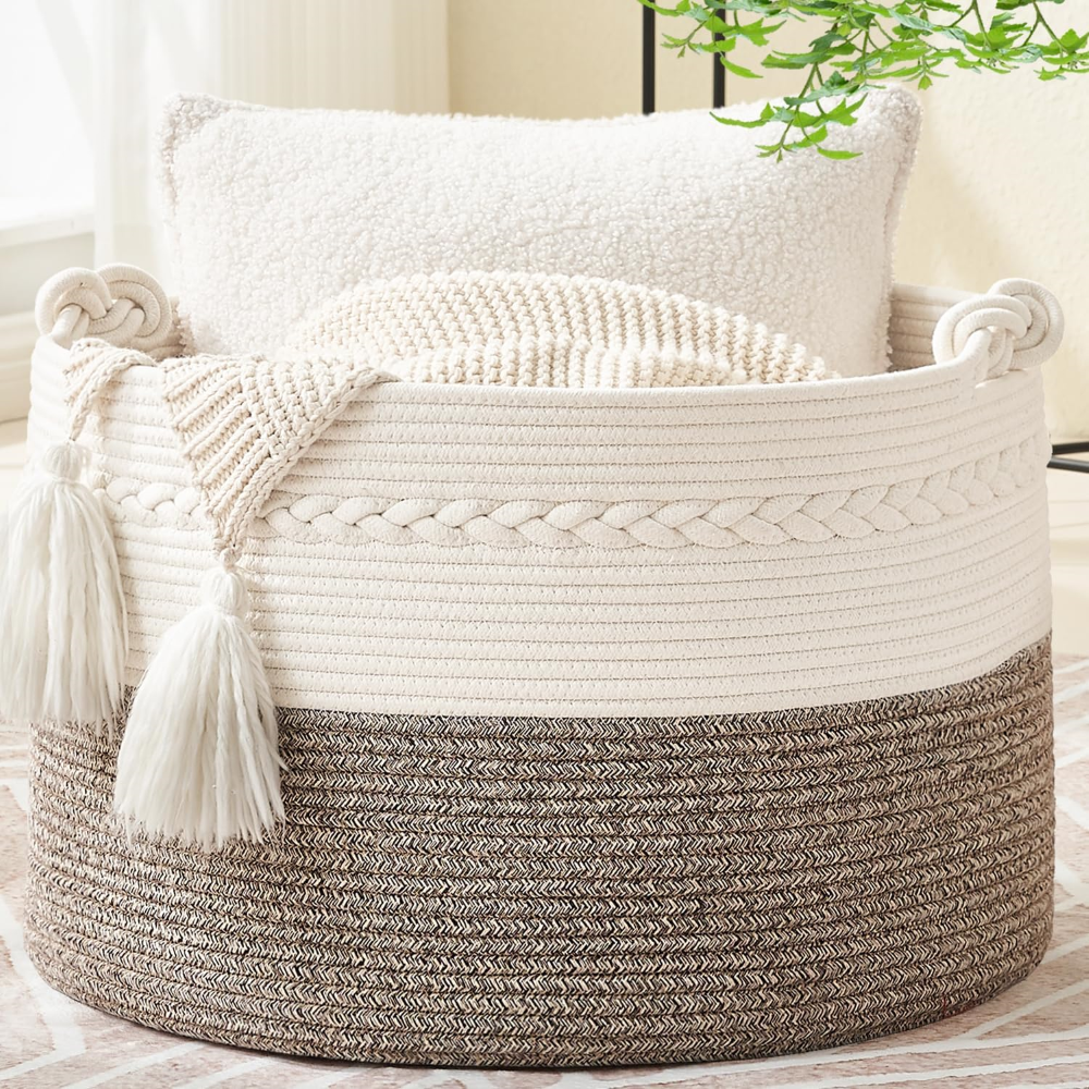 Panier de rangement rond en corde de coton 50x33 cm