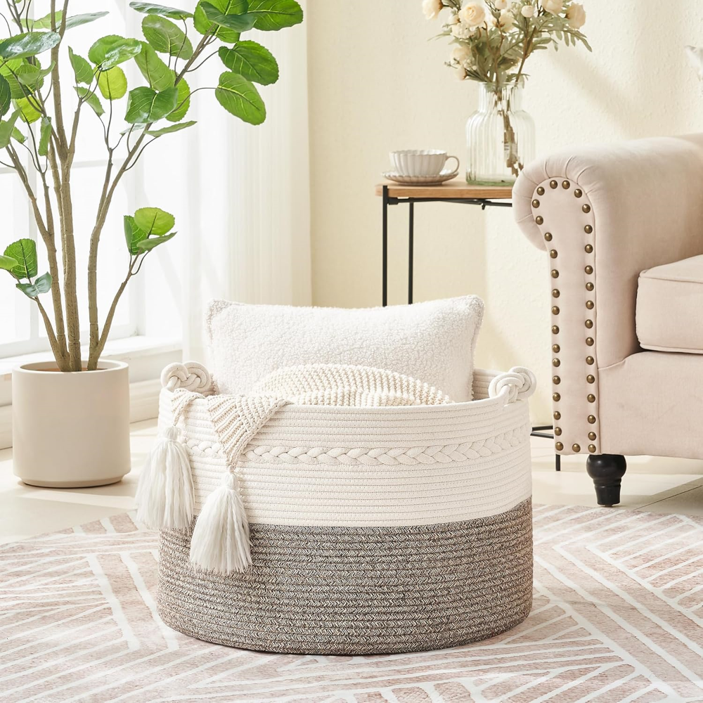 Panier de rangement rond en corde de coton 50x33 cm