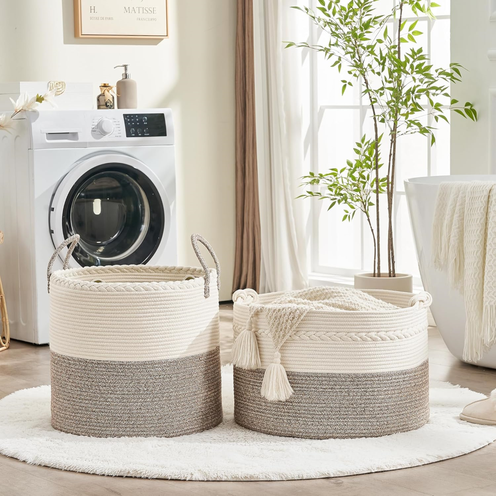 Panier de rangement rond en corde de coton 50x33 cm