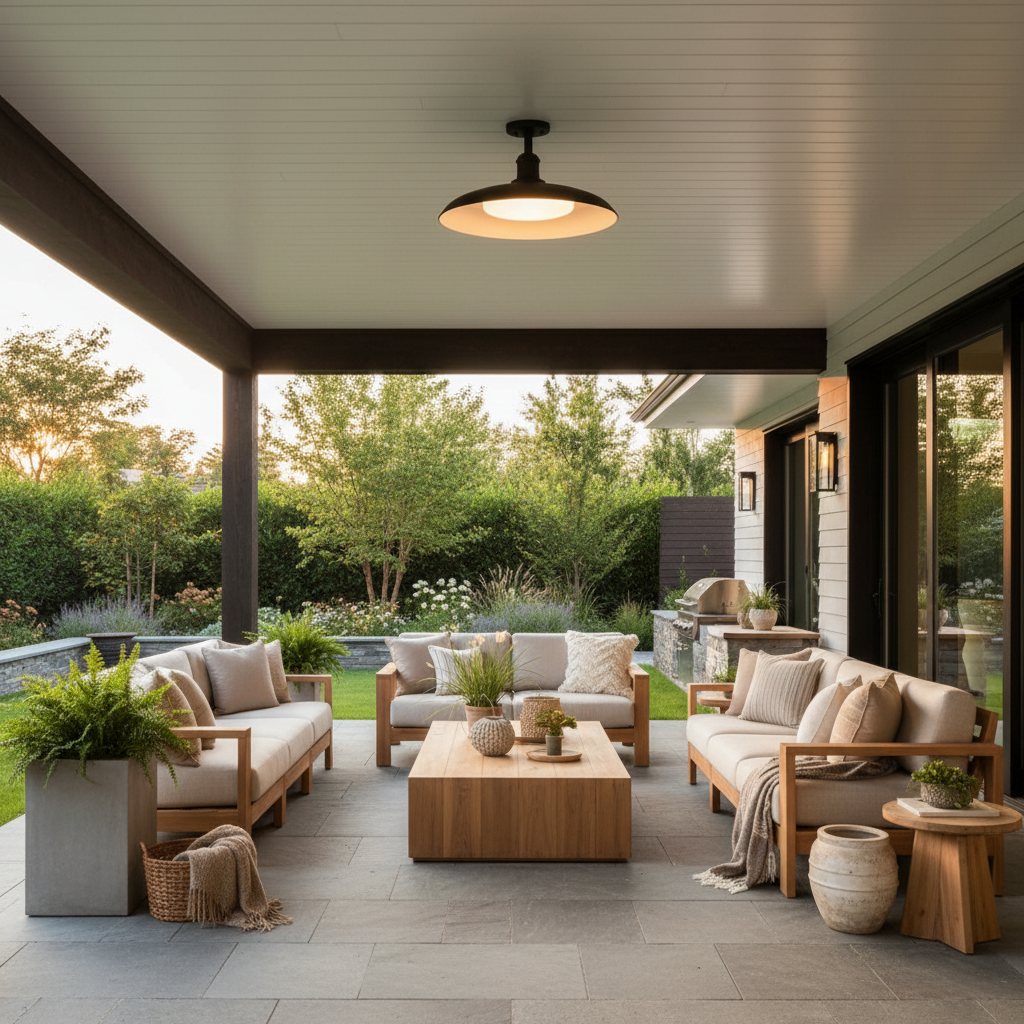 Lumière de plafond étanche extérieure IP65 | Plafonnier rond noir semi-encastré pour éclairage de patio et porche