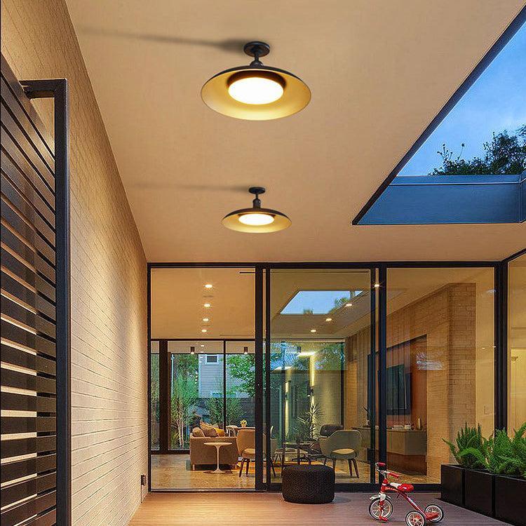 Lumière de plafond étanche extérieure IP65 | Plafonnier rond noir semi-encastré pour éclairage de patio et porche