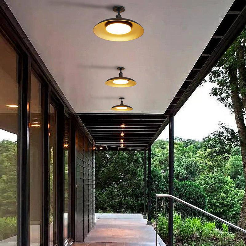 Lumière de plafond étanche extérieure IP65 | Plafonnier rond noir semi-encastré pour éclairage de patio et porche