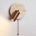 Lampe murale LED ronde en travertin et bois avec spot orientable