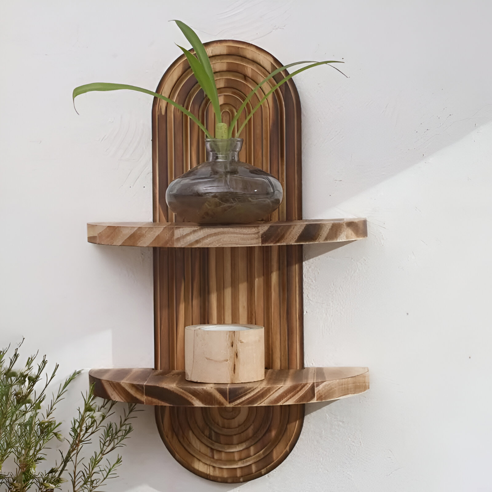 NaturOval Étagère – Étagère en Bois Géométrique Fait Main au Design Ovale Rustique