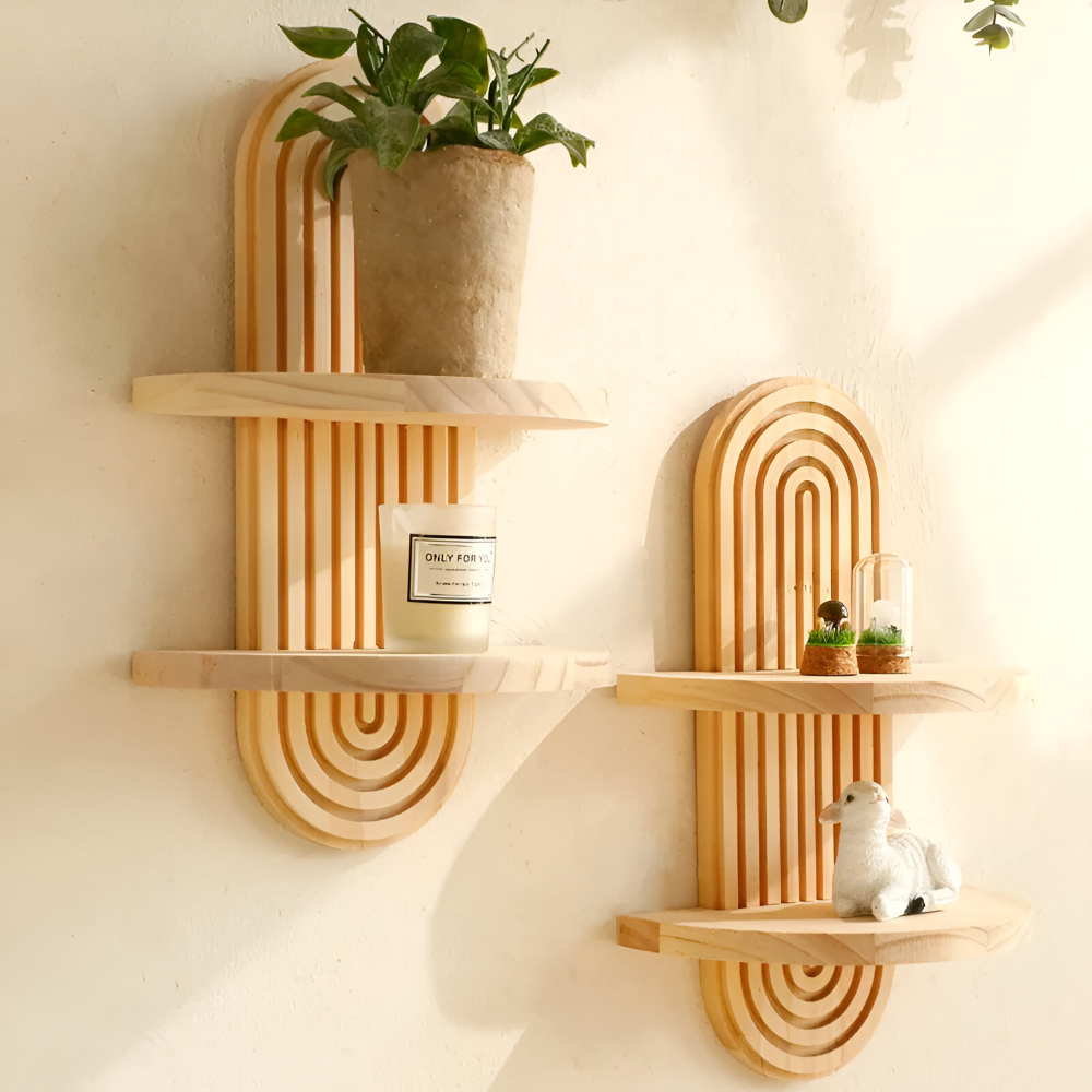 FormaEdge Étagère – Étagère Murale Géométrique Moderne en Bois (35 cm)