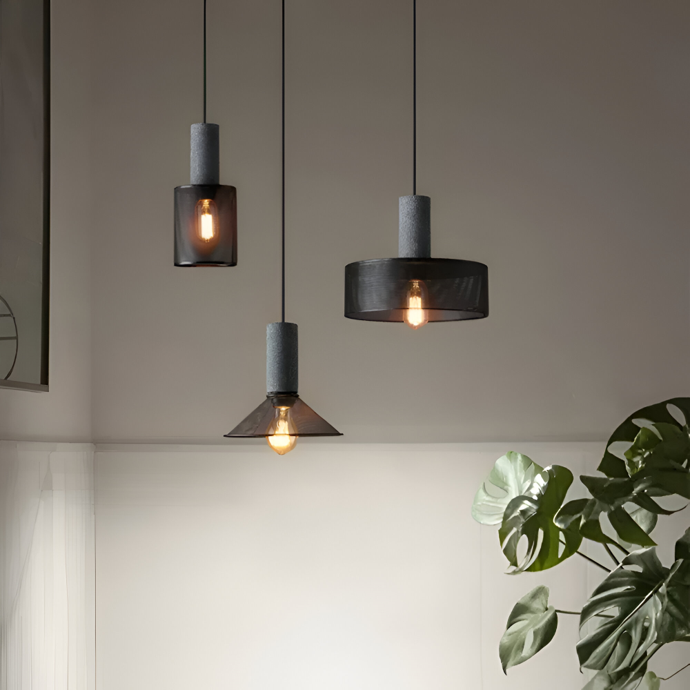 StoneLume Pendentif – Lampe à Pendule Industrielle Rustique en Pierre et Aluminium