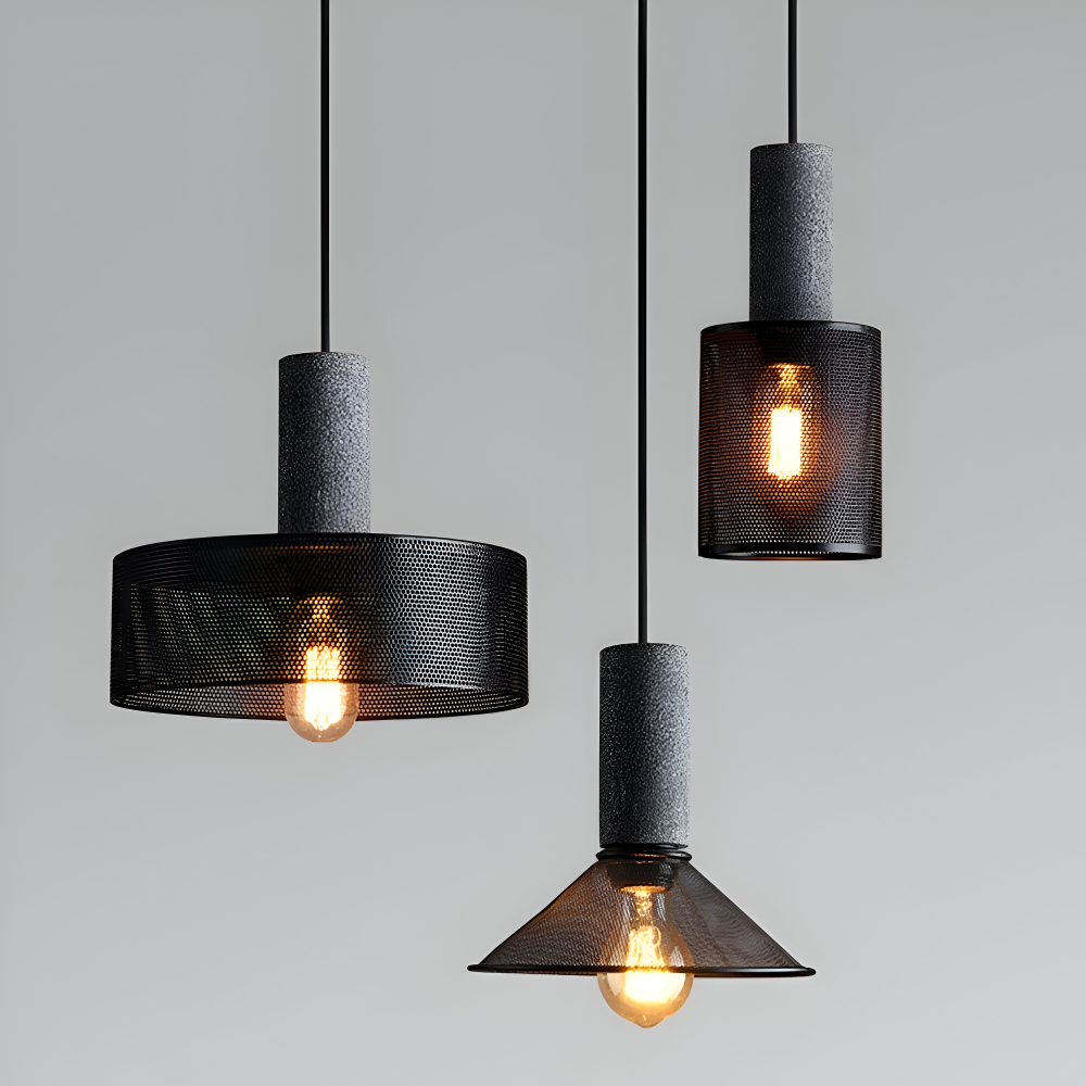 StoneLume Pendentif – Lampe à Pendule Industrielle Rustique en Pierre et Aluminium