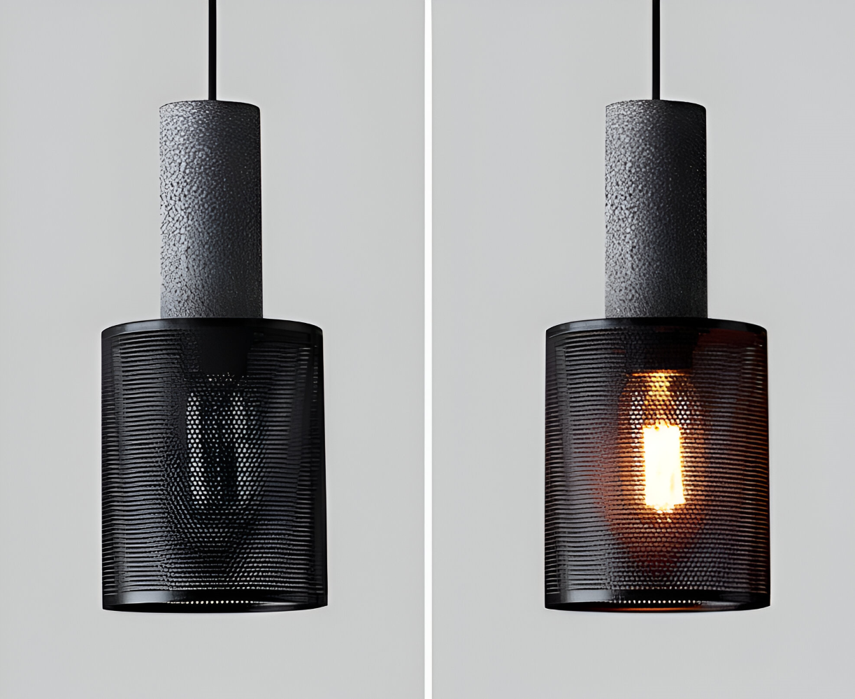 StoneLume Pendentif – Lampe à Pendule Industrielle Rustique en Pierre et Aluminium