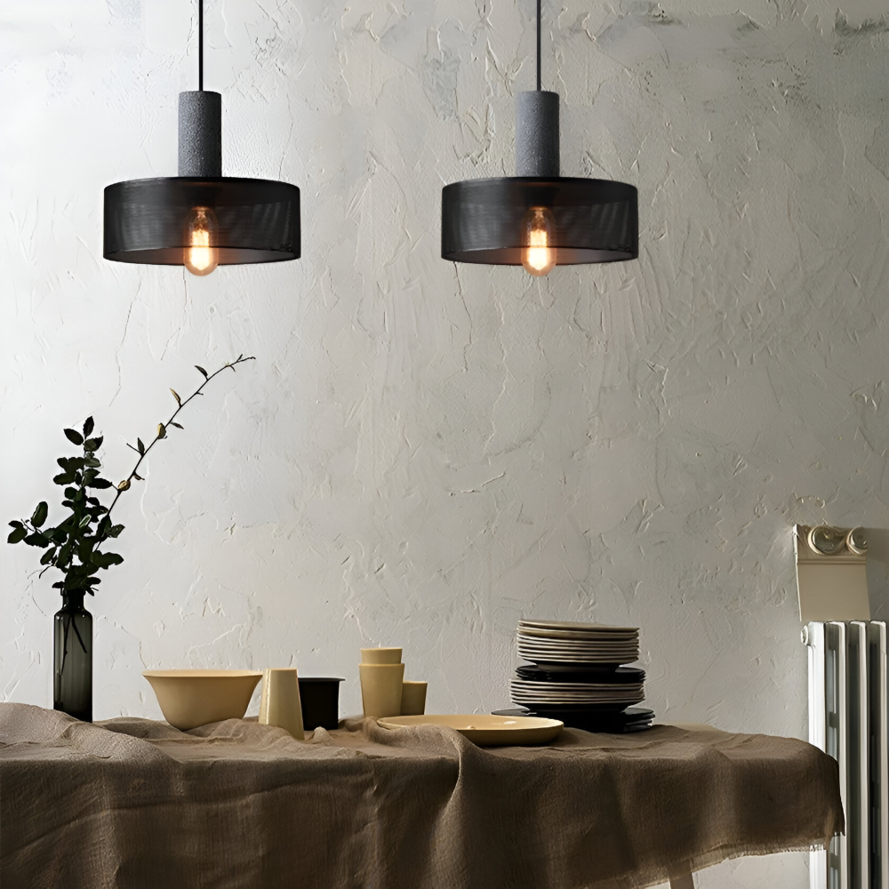 StoneLume Pendentif – Lampe à Pendule Industrielle Rustique en Pierre et Aluminium