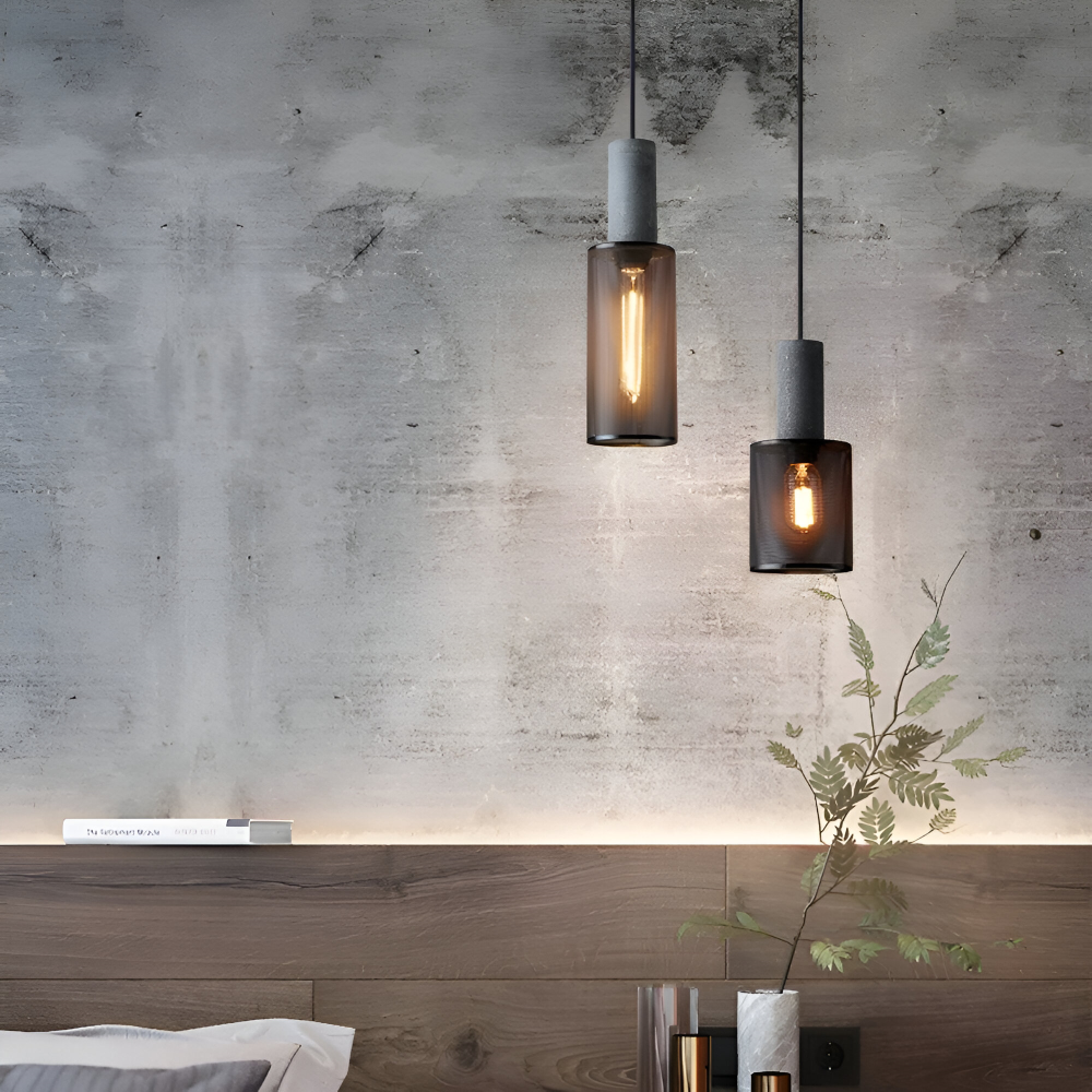 StoneLume Pendentif – Lampe à Pendule Industrielle Rustique en Pierre et Aluminium