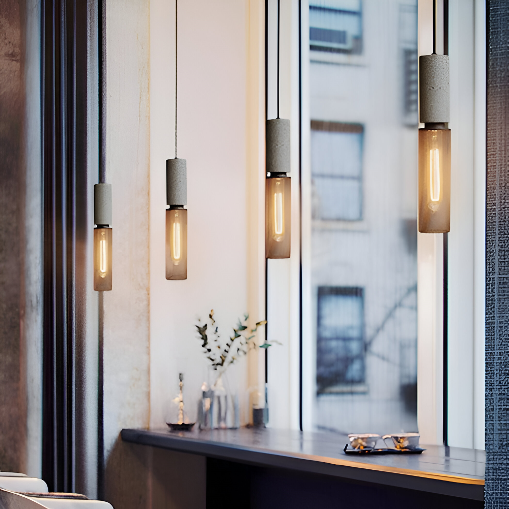 StoneLume Pendentif – Lampe à Pendule Industrielle Rustique en Pierre et Aluminium