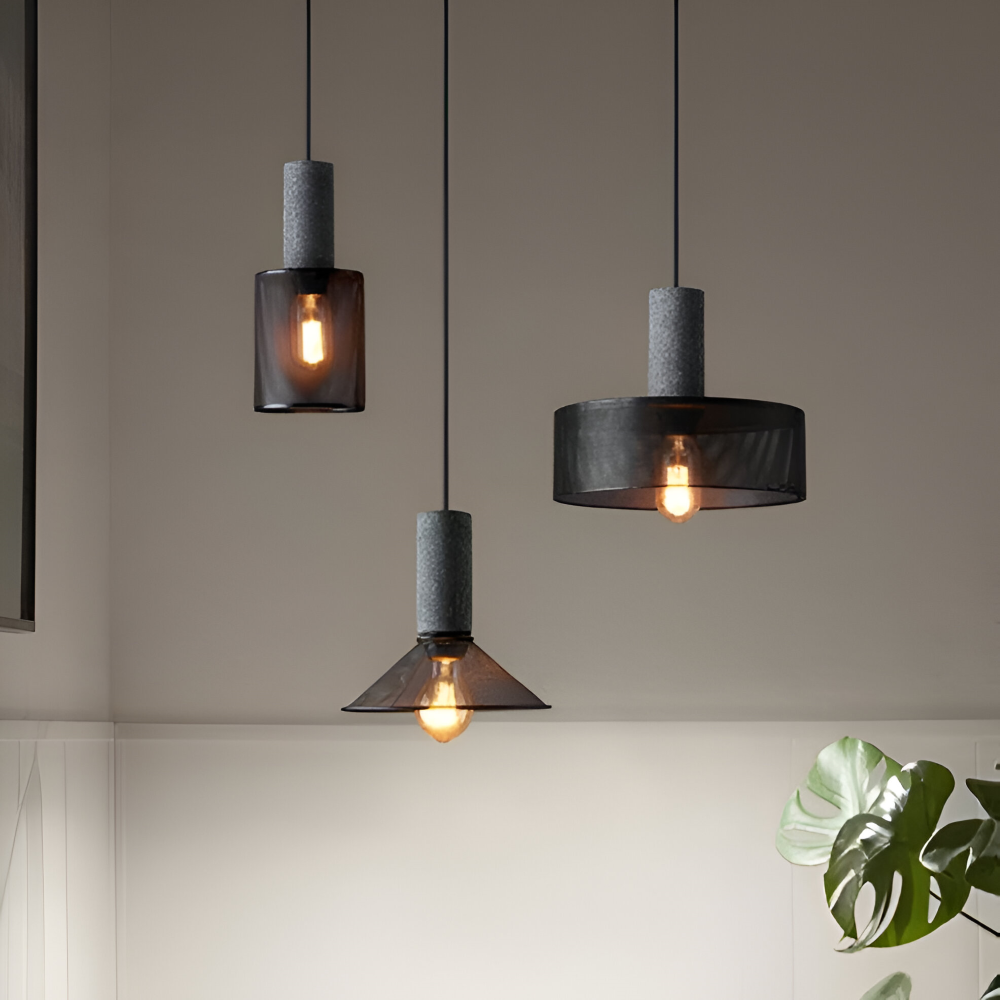 StoneLume Pendentif – Lampe à Pendule Industrielle Rustique en Pierre et Aluminium