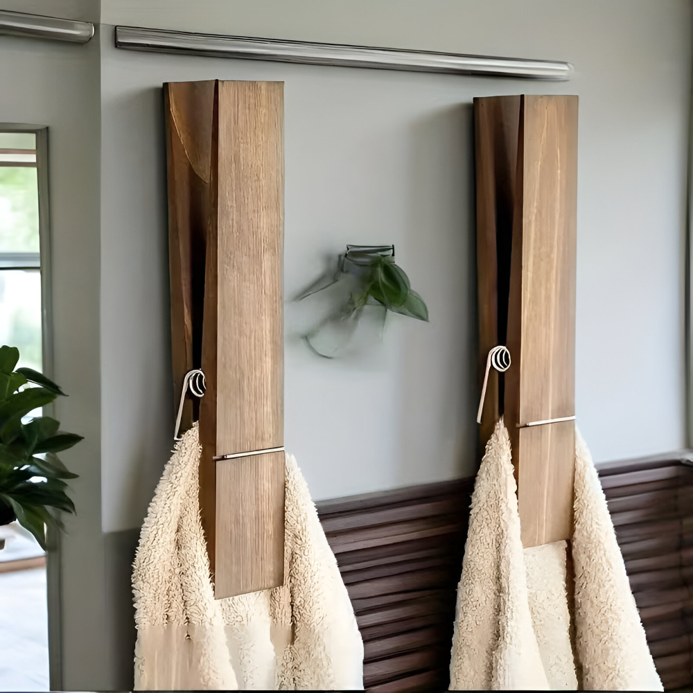 Porte-serviettes en bois rustique – Extra grand avec mécanisme à ressort – Porte-serviettes scandinave – 30,5 × 6,3 cm