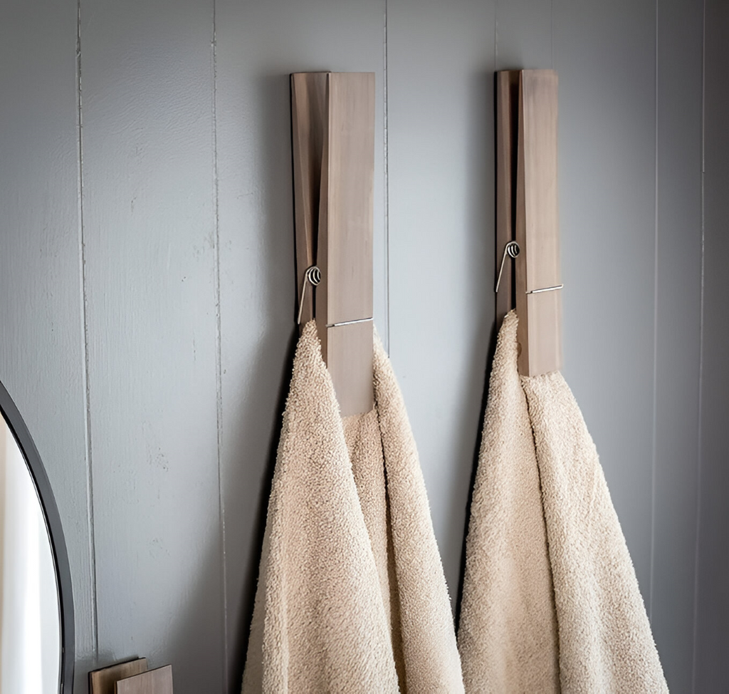 Porte-serviettes en bois rustique – Extra grand avec mécanisme à ressort – Porte-serviettes scandinave – 30,5 × 6,3 cm