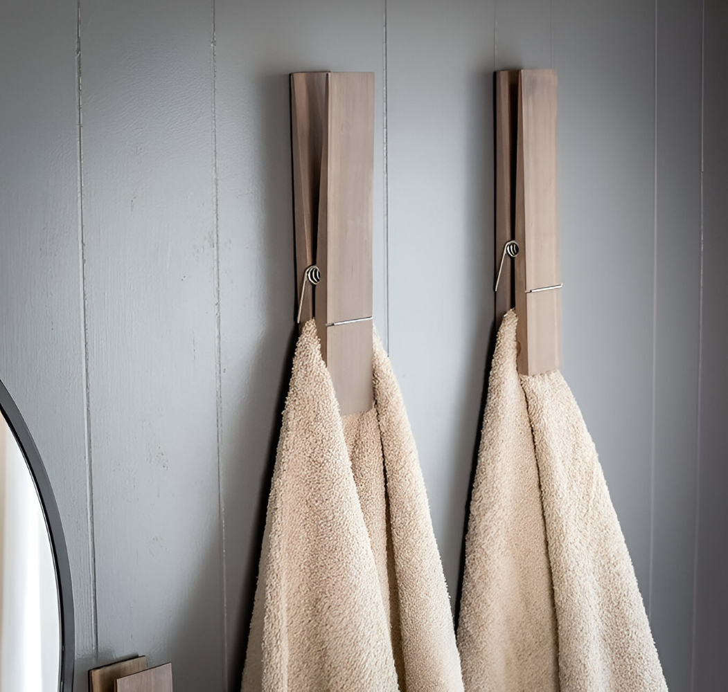 Porte-serviettes en bois rustique – Extra grand avec mécanisme à ressort – Porte-serviettes scandinave – 30,5 × 6,3 cm