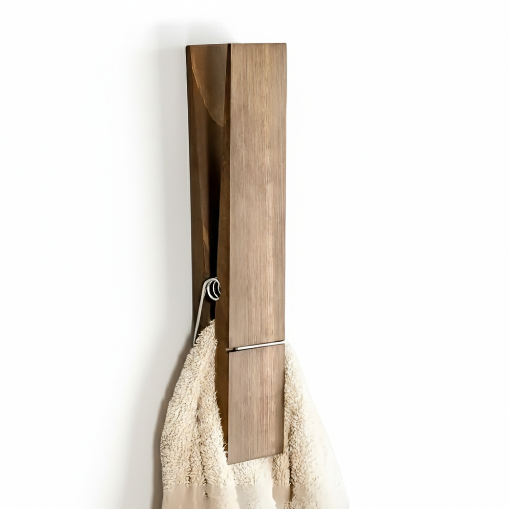 Porte-serviettes en bois rustique – Extra grand avec mécanisme à ressort – Porte-serviettes scandinave – 30,5 × 6,3 cm