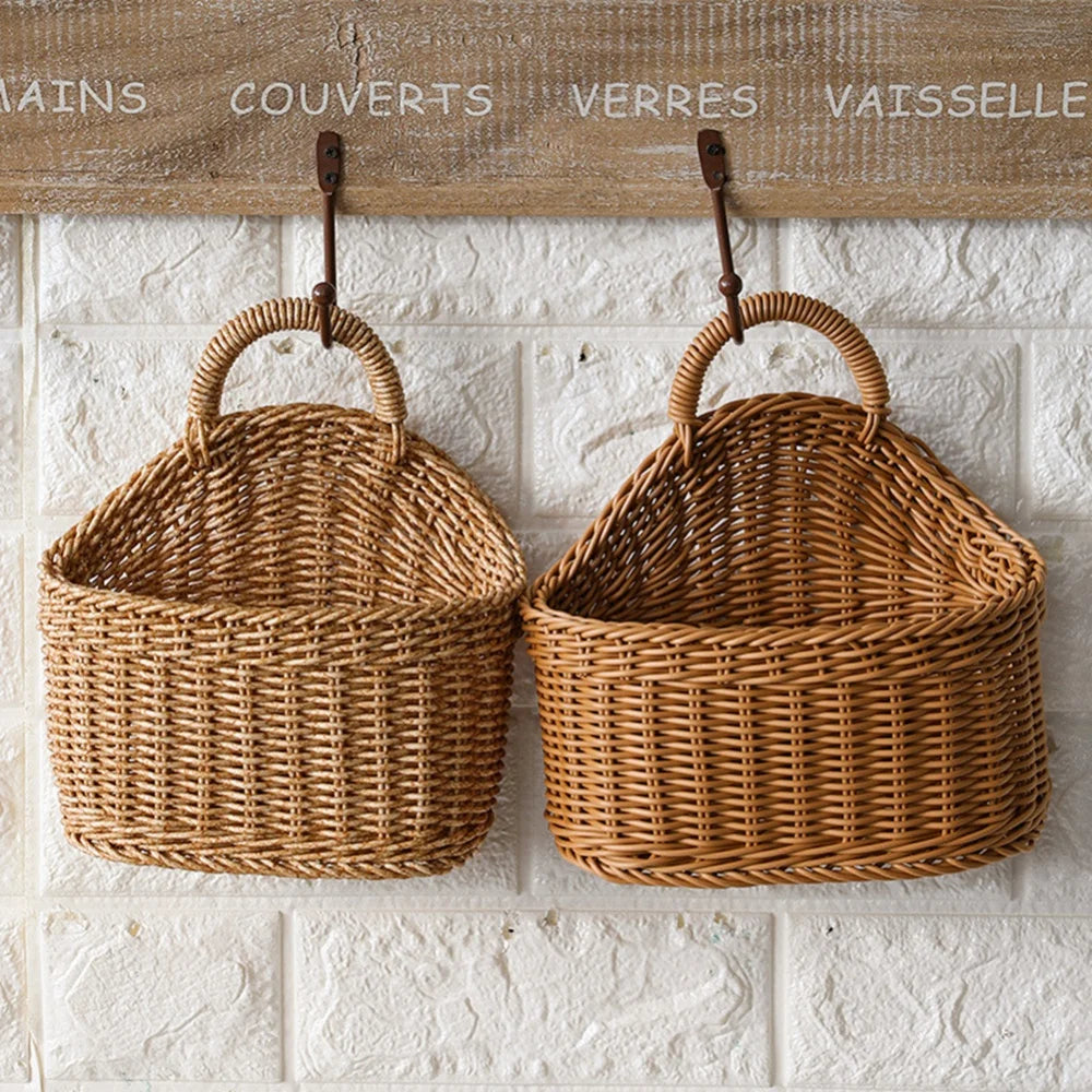 Panier de Rangement Tressé Rustique - Panier Mural Brun pour Fruits et Petits Objets