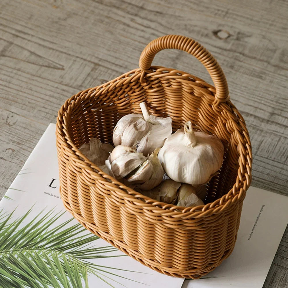 Panier de Rangement Tressé Rustique - Panier Mural Brun pour Fruits et Petits Objets