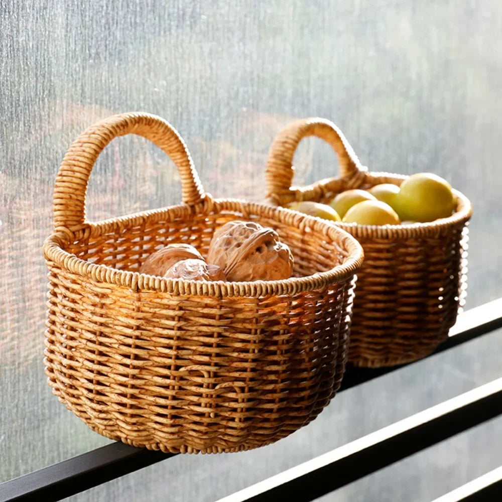 Panier de Rangement Tressé Rustique - Panier Mural Brun pour Fruits et Petits Objets