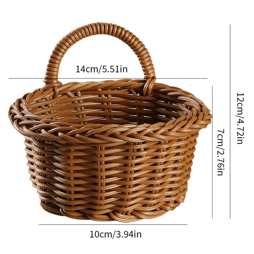 Panier de Rangement Tressé Rustique - Panier Mural Brun pour Fruits et Petits Objets