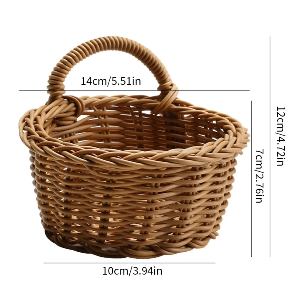Panier de Rangement Tressé Rustique - Panier Mural Brun pour Fruits et Petits Objets