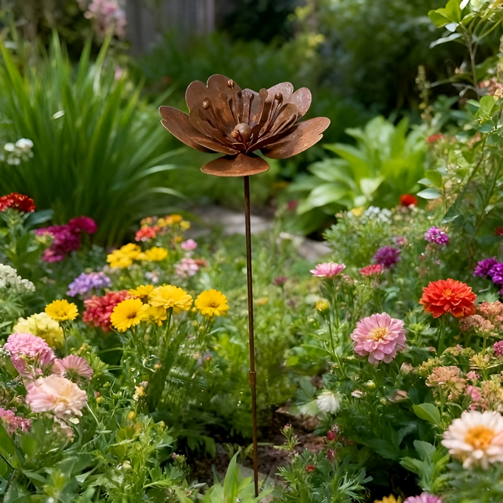 Tige de Jardin Rustique - Fleur en Métal Rouillé de Haute Qualité avec Bougie Chauffante pour Décoration de Jardin