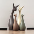 Ensemble de Figurines Décoratives Rustiques - Décoration en Céramique de Cerf 4 Pièces pour Salon et Jardin