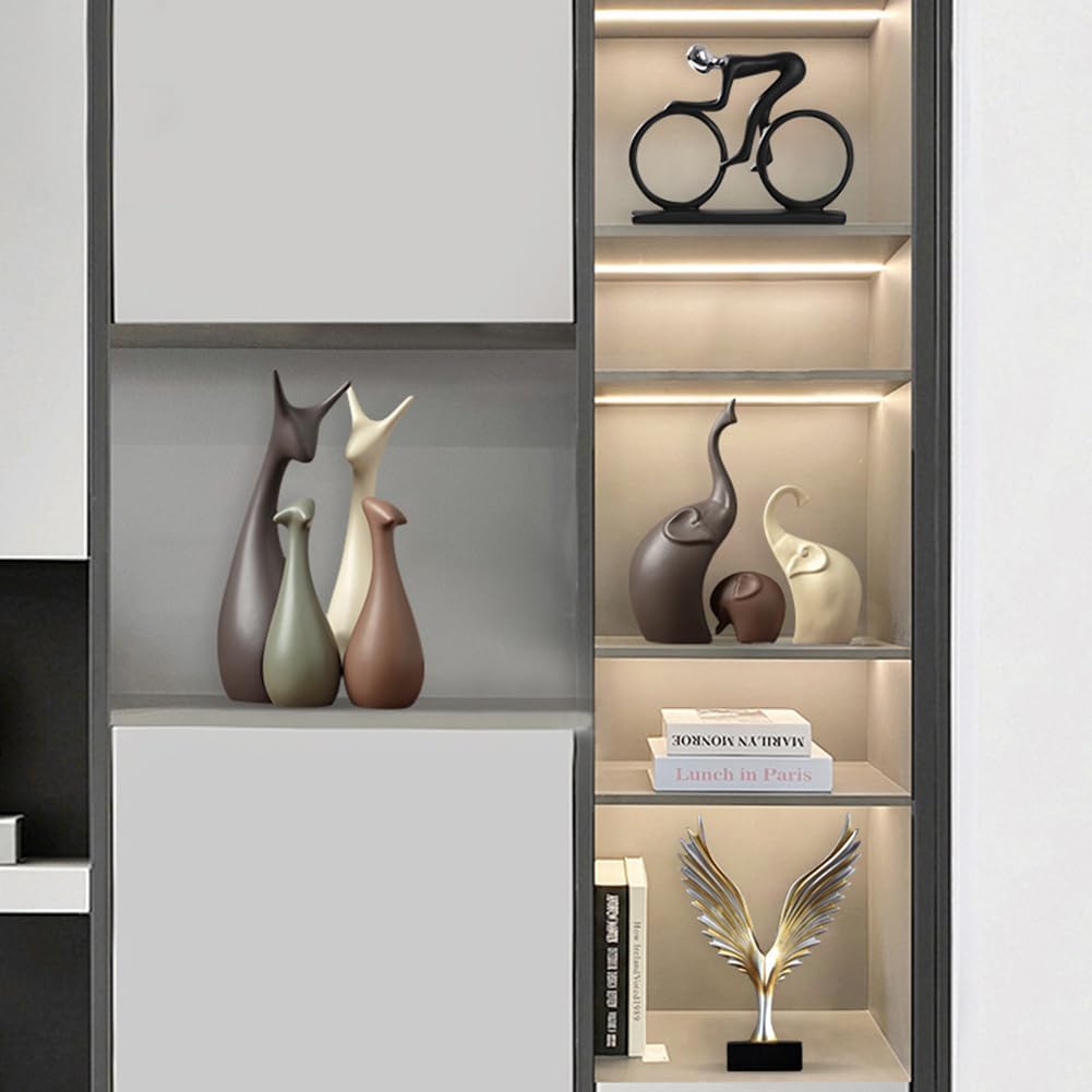 Ensemble de Figurines Décoratives Rustiques - Décoration en Céramique de Cerf 4 Pièces pour Salon et Jardin