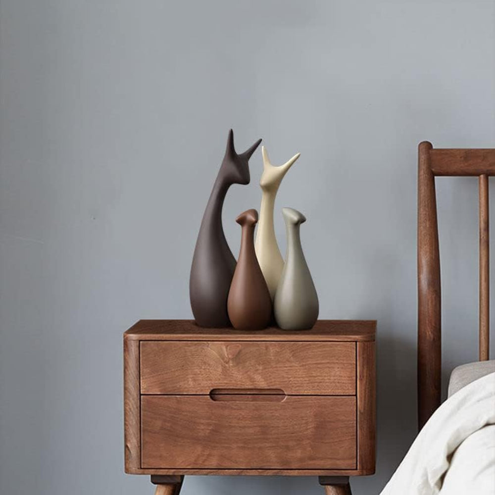 Ensemble de Figurines Décoratives Rustiques - Décoration en Céramique de Cerf 4 Pièces pour Salon et Jardin